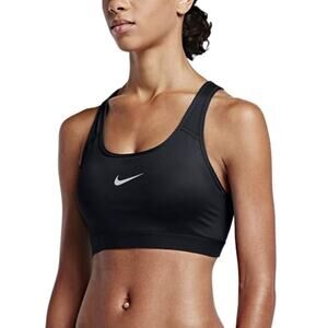 Nike Dri-Fit Black Racerback Sports Bra Women's Medium Swoosh Logo Center